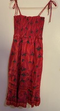 Farm Rio Red Pepper Midi Sundress Smock Ruffle Tie Straps Lined Ladies Size S