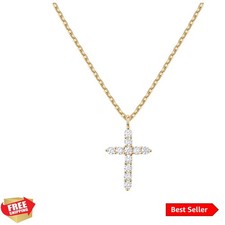 Elegant 14K Gold Plated Cubic Zirconia Cross Necklace for Women - 19-Inch Chain