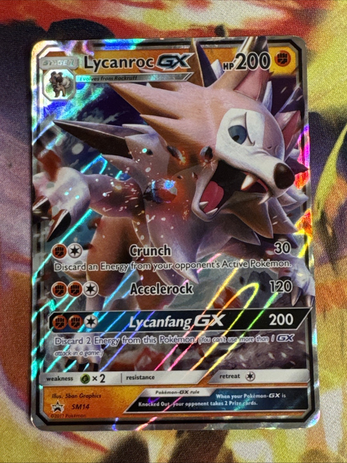 LYCANROC GX - SM14 HOLO P SUN & MOON PROMO POKEMON HEAVILY PLAYED LYCANROC GX -