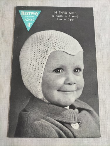 50er Jahre Bestway Vintage Strickanleitung - Baby Schirmmütze & Poke Mütze A2462