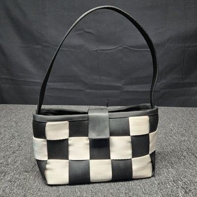 HARVEYS Mini Baguette Seatbelt Bag Black White Checkered Shoulder Handbag NWOT