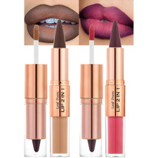 3 Pcs Lip Liner and Gloss Set 2 in 1 Lipstick with Dual-Ended and Smooth Buildab