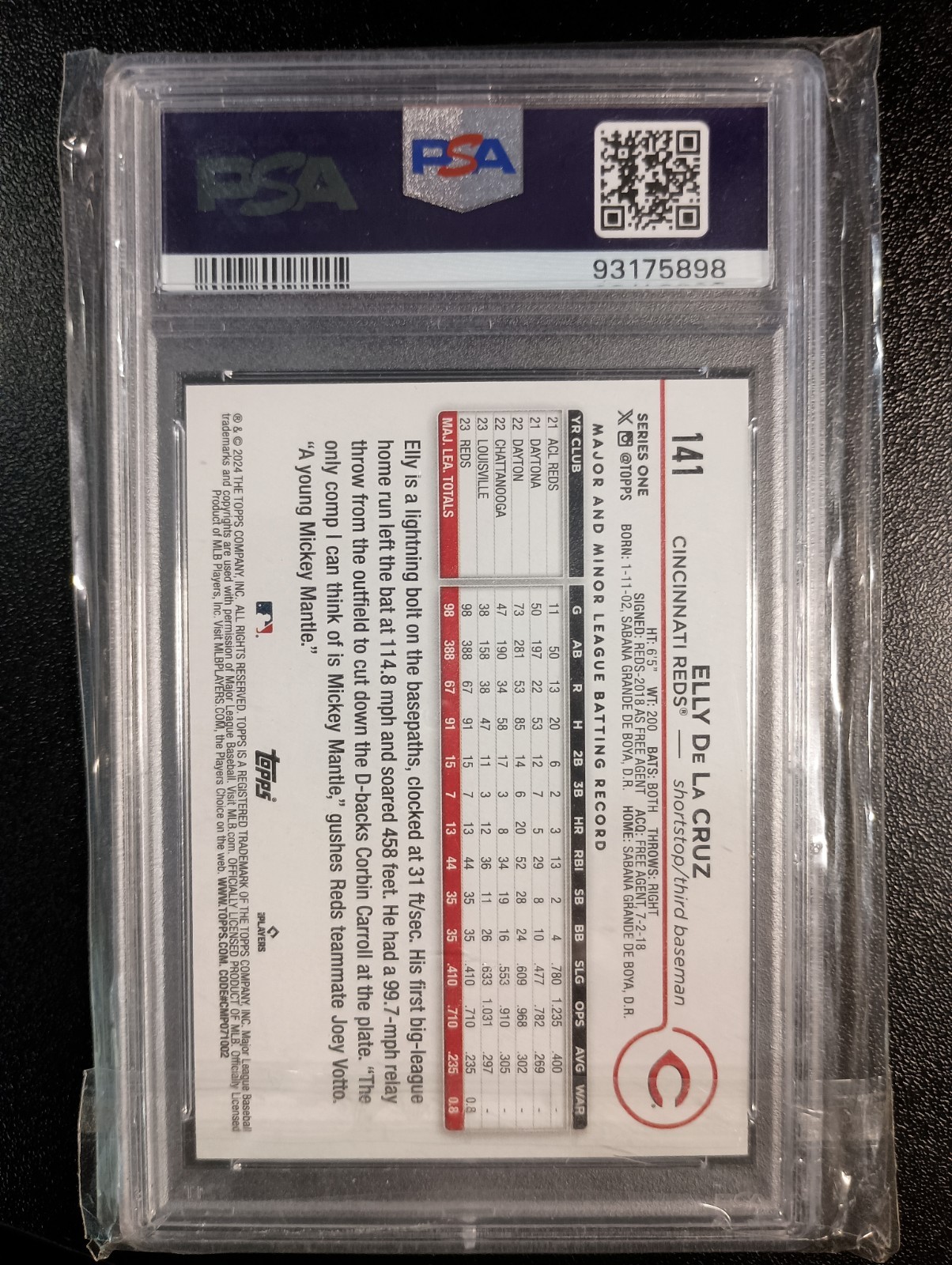 2024 Topps #141 Elly De La Cruz Rookie PSA 6 Cincinnati Reds view 2