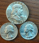 1963  Franklin Half Dollar -(2)  Washington Quarters uncirculated 90% Silver
