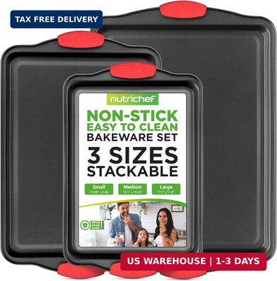 NutriChef 3-Piece Nonstick Kitchen Oven Baking Pans - Premium & Stylish Non-Stic