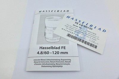 Anleitung / Manual für Hasselblad FE 4.8/60 - 120 mm,  20 Seiten. Wie neu