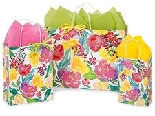 Stephanie Imports Made in USA Set of 6 Watercolor Garden Blossom Paper Shoppi...