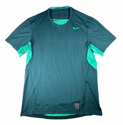Nike Pro Hypercool Fitted Crew Neck Stretch Polyester Geometric Deep Teal Mens L