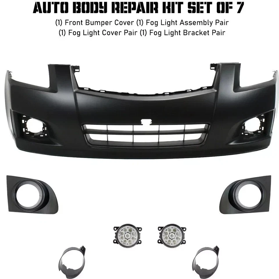 Front Bumper Cover & Fog Light Assembly Pair For 2007-2012 Nissan Sentra - Imagem 2 de 4