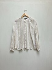 M&S Womens Blouse Top Size UK 10 Ivory Pink Gold Satin Oversized Button Spring