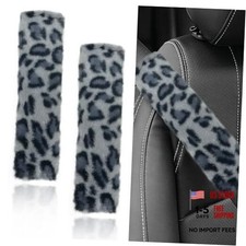 2PCS Leopard Print Car Seat Belt Cover, Plush Warm Car Seat Shoulder Strap Gray
