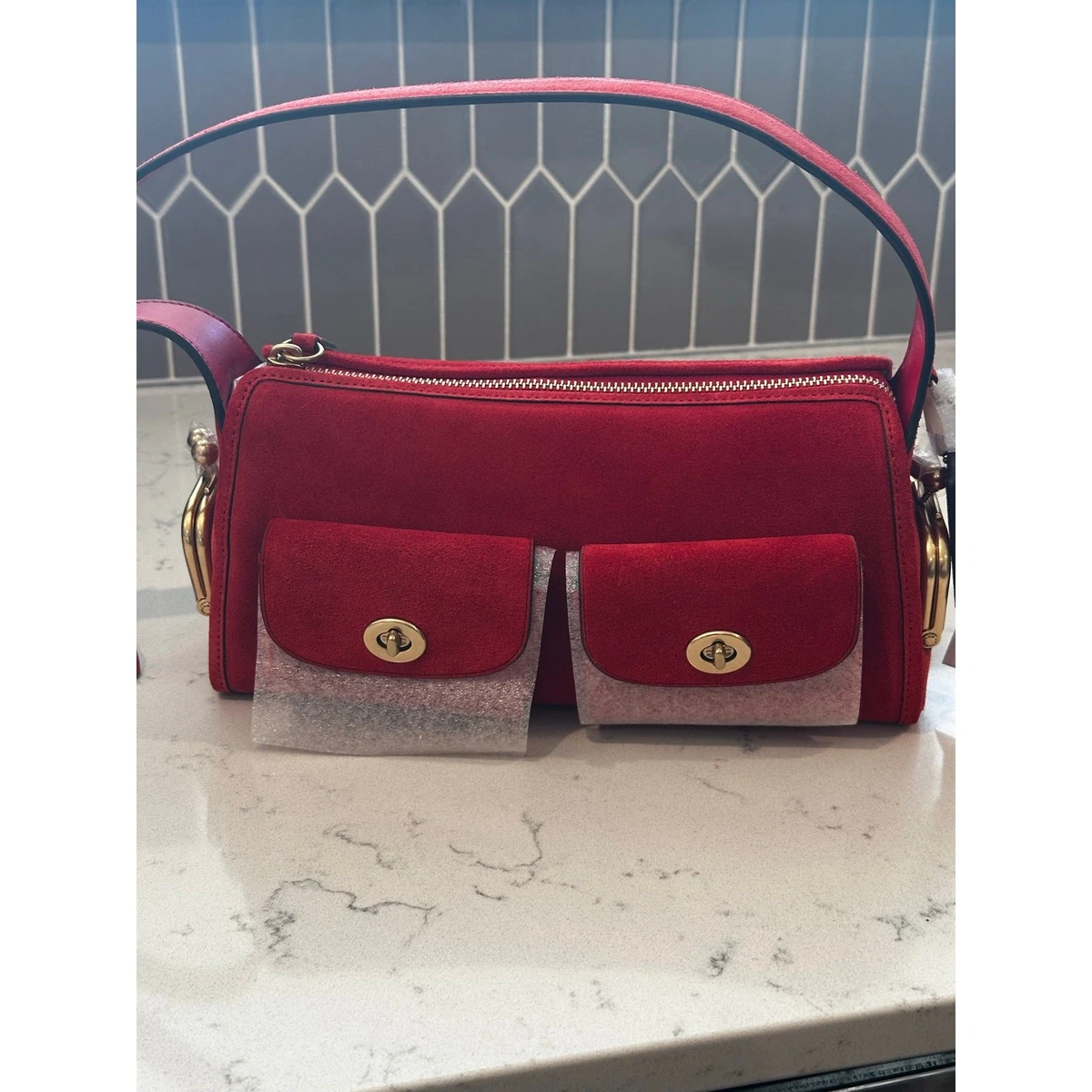 Coach Women's Suede Exterior Red Bags & Handbags for Women for