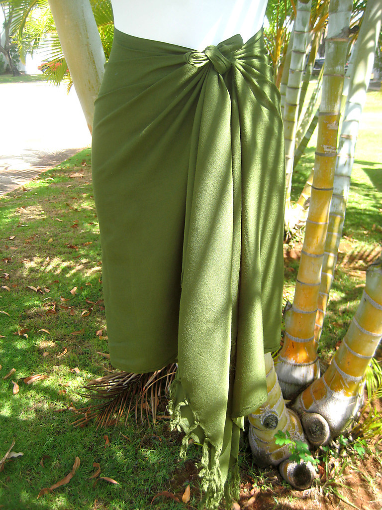 Sarong Short Solid Dark Green Cruise Coverup Wrap Skirt