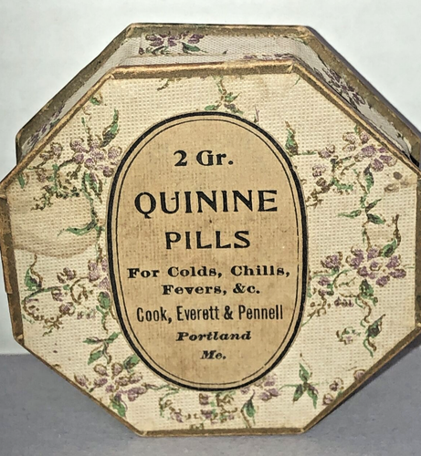 Antique Cardboard Pill Box Quinine Cook Everett & Pennell Portland ME. - Picture 8 of 10