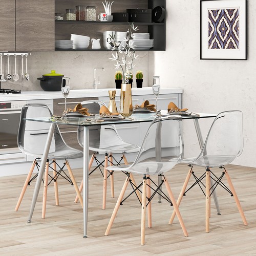 Modern Glass Dining Table Rectangular Table W/Metal Legs For Kitchen Silver - Picture 4 of 10