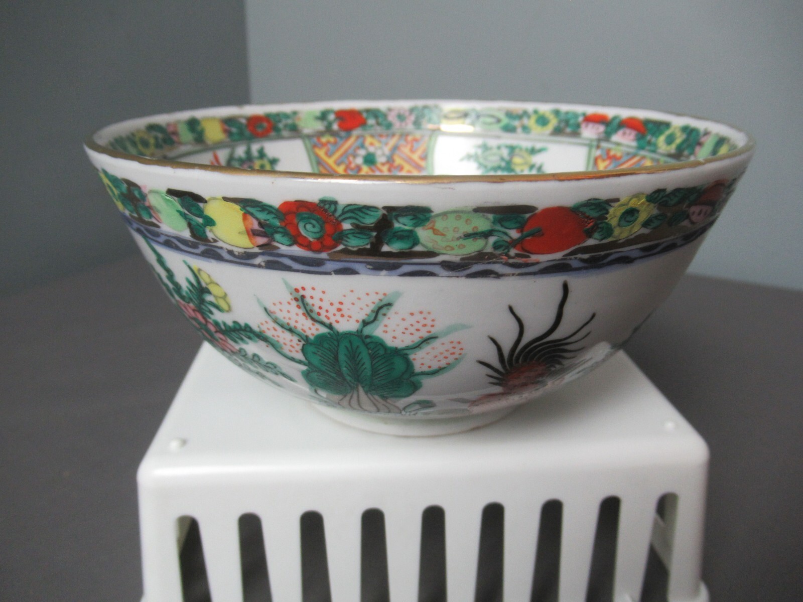 Cuenco de porcelana oriental asiático - pollo gallo - pintado a mano Hong Kong aa5 sb