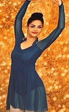 Kelle Blue Long Sleeve Mesh Shift Dress Over Leotard Small Adult