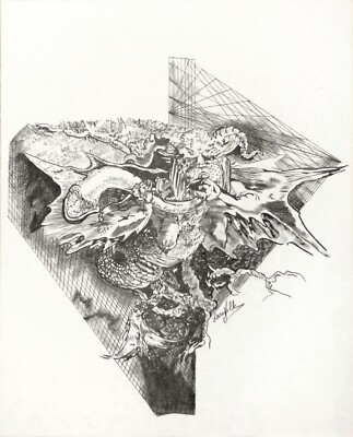 Larry Volk print: untitled (dragon drawing), signed,  10'' x 12''