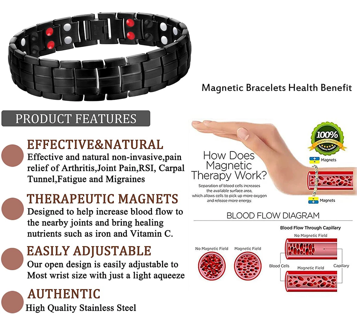 DULLET Magnetic Bracelet Copper Male Chain Vintage Wrist Band Magnetic  Bracelet Benefits Health Energy Bracelets for Women Men : Amazon.ca: Health  & Personal Care