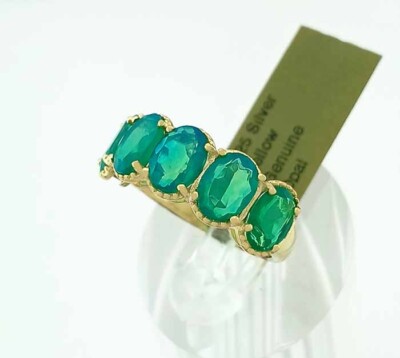 ECHTER GRÜNER OPAL RING .925 STERLINGSILBER (Gelbton) - Neu mit Etikett