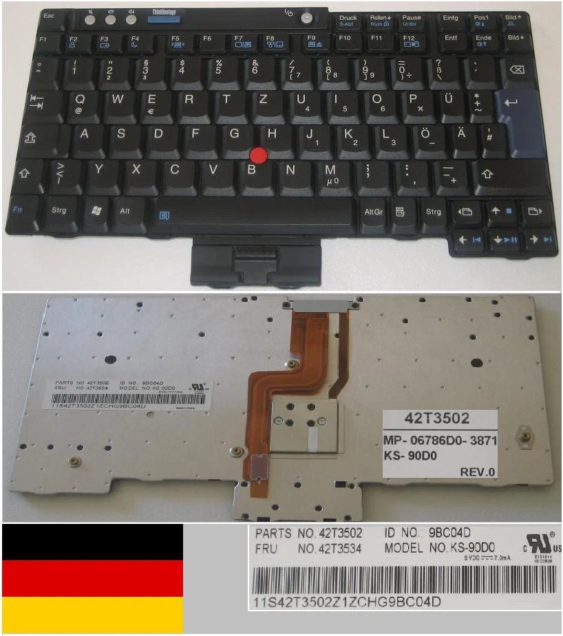 CLAVIER QWERTZ ALLEMAND IBM X60 X60S X61S KS-90D0 42T3502 42T3534 Noir - Photo 1/1