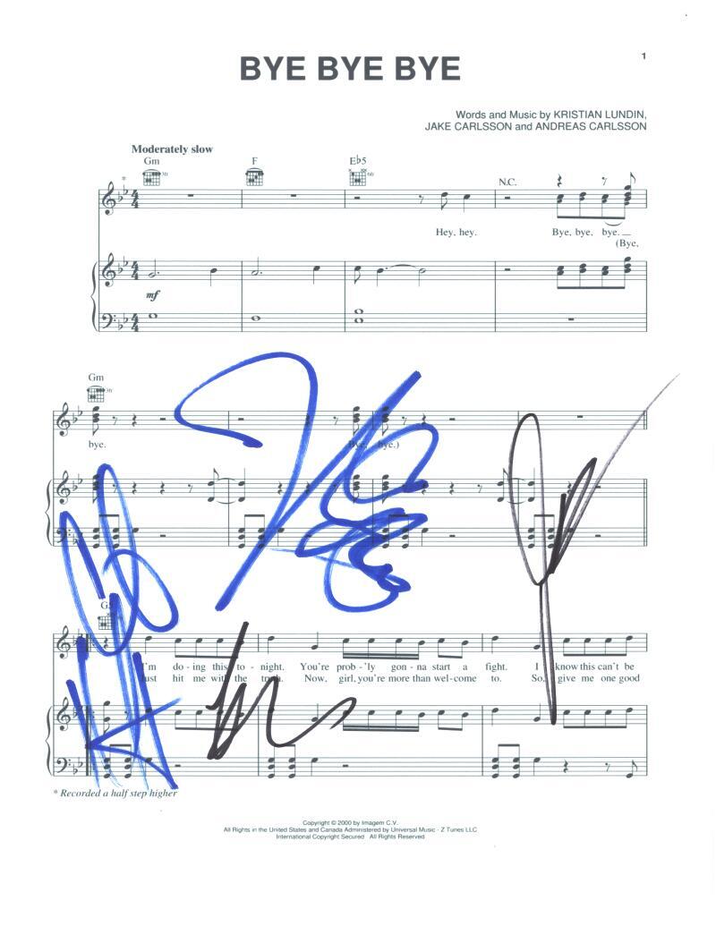 NSYNC Band (JC, Lance, Joey and Chris) Signed Autograph Bye