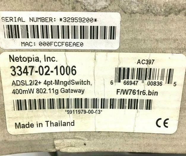 Netopia Wireless Router ADSL2/2 +4 Port Mngd Switch 3347-02-1006 New Free Shi... - Image 4 of 4
