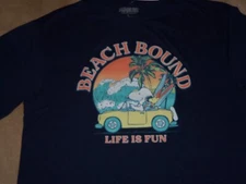 NEW, PEANUTS SNOOPY Graphic T shirt, SIZE X-LARGE, BEACH BOUND LIFE IS FUN
