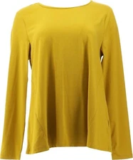 Denim& Co Essentials Jersey Round-Neck Swing Top-Golden Palm-Medium A465349 NEW
