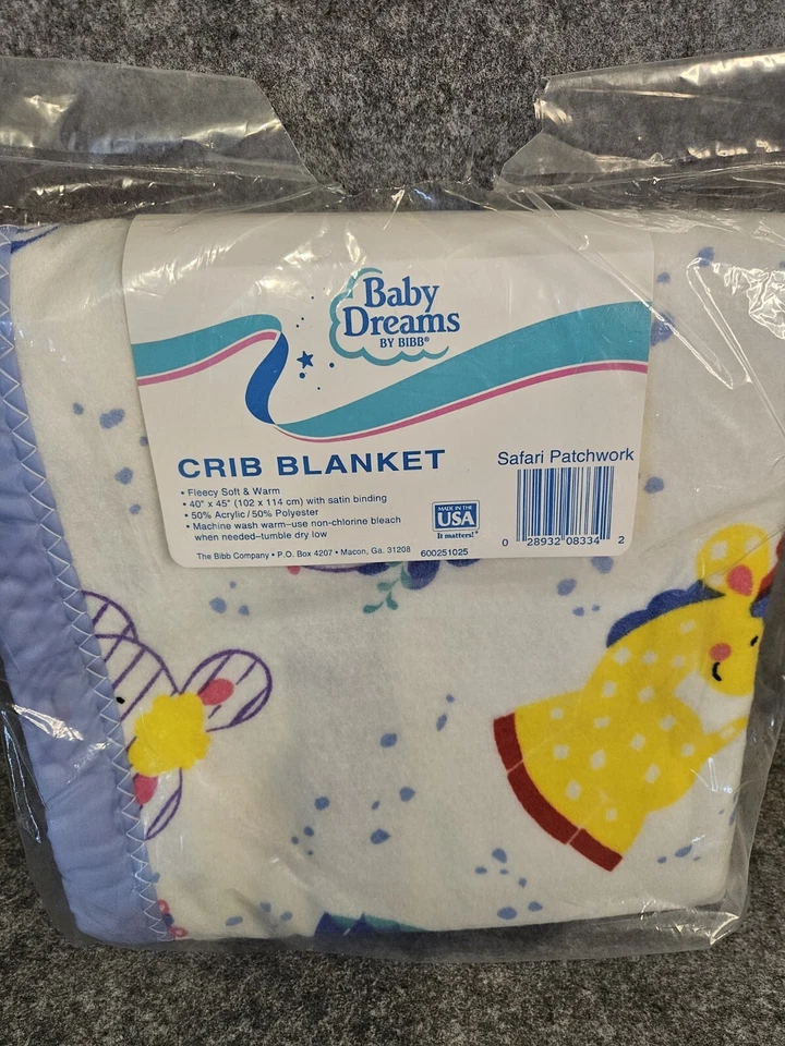 婴儿梦婴儿床毯野生动物园拼贴 40x45 缎面边缘装饰复古美国新品 — 第 3/4 张图片