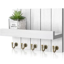 Key Holder for Wall - Decorative Mail Organizer Wall Mount with 5 Key Hooks f...