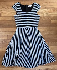 Ann Taylor Loft Slate Blue & Black Cap Sleeve Fit & Flare Dress - Size XS