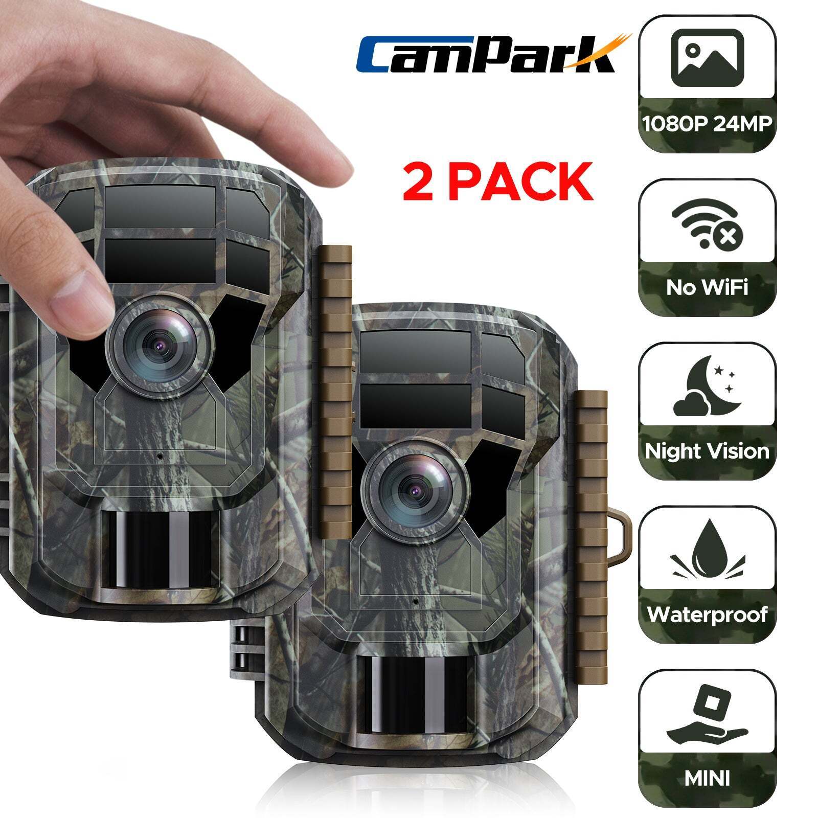 24MP 1080P 2Pack Mini Trail Camera HD Wildlife Scouting Hunting Cam Night Vision