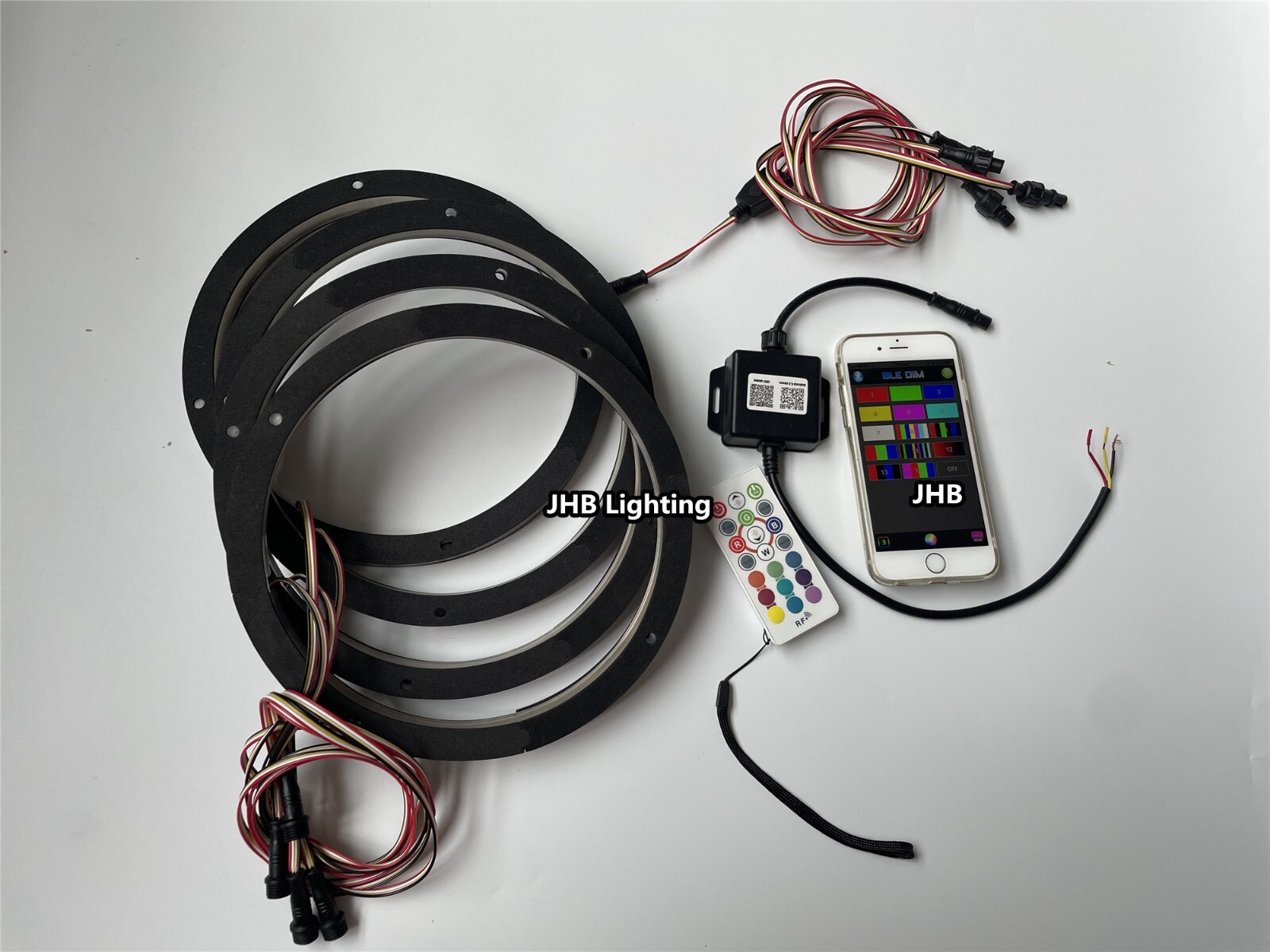 JHB Set (4) 6.5" RGB Color Change Remote APP Subs Sound LED Speaker Rings Light