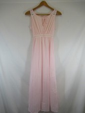 Vtg 60s 70s Miss Elaine Empire Waist Nightgown S Pink Keyhole Sleeveless Nylon