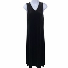Talbots Petites Vintage Dress Womens Size S Black Velvet V Neck Shift Sleeveless