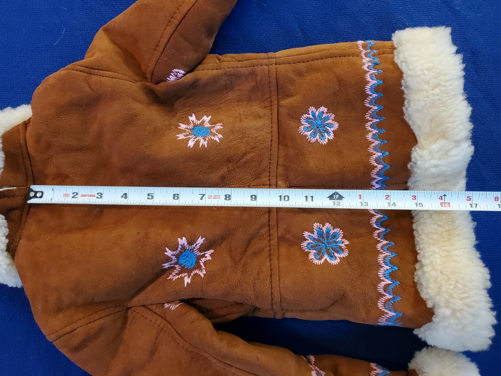 VTG 70's Sheepskin Shearling Boho embroidered Coat Jacket Kids,Youth,Girl's 5-6 image 9