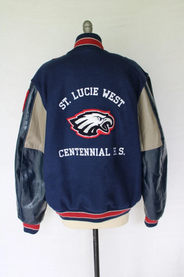 NEFF Eagle High School Lana Vegano Cuero Varsity Letterman Lana Bomber Chaqueta Foto 2 de 4