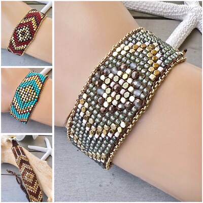 Armband Miyuki Samen Perlen 22 mm 18,5 cm goldfarben Baumwolle Boho Ethno