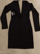 Nastygal Black Bodycon Long Sleeve Deep V Sweetheart Dress - Medium - NWT