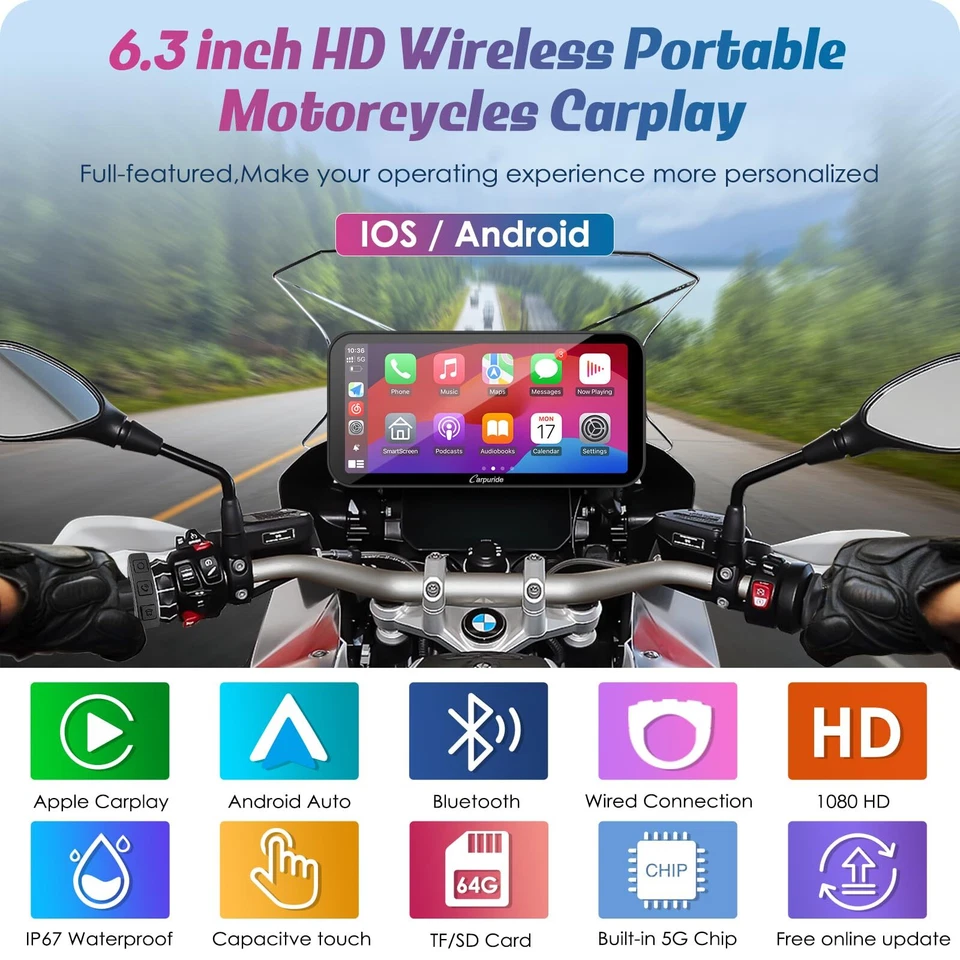 Carpuride W603B Carplay Android Auto Portable GPS Navigator für BMW Motorräder - Bild 2 von 4