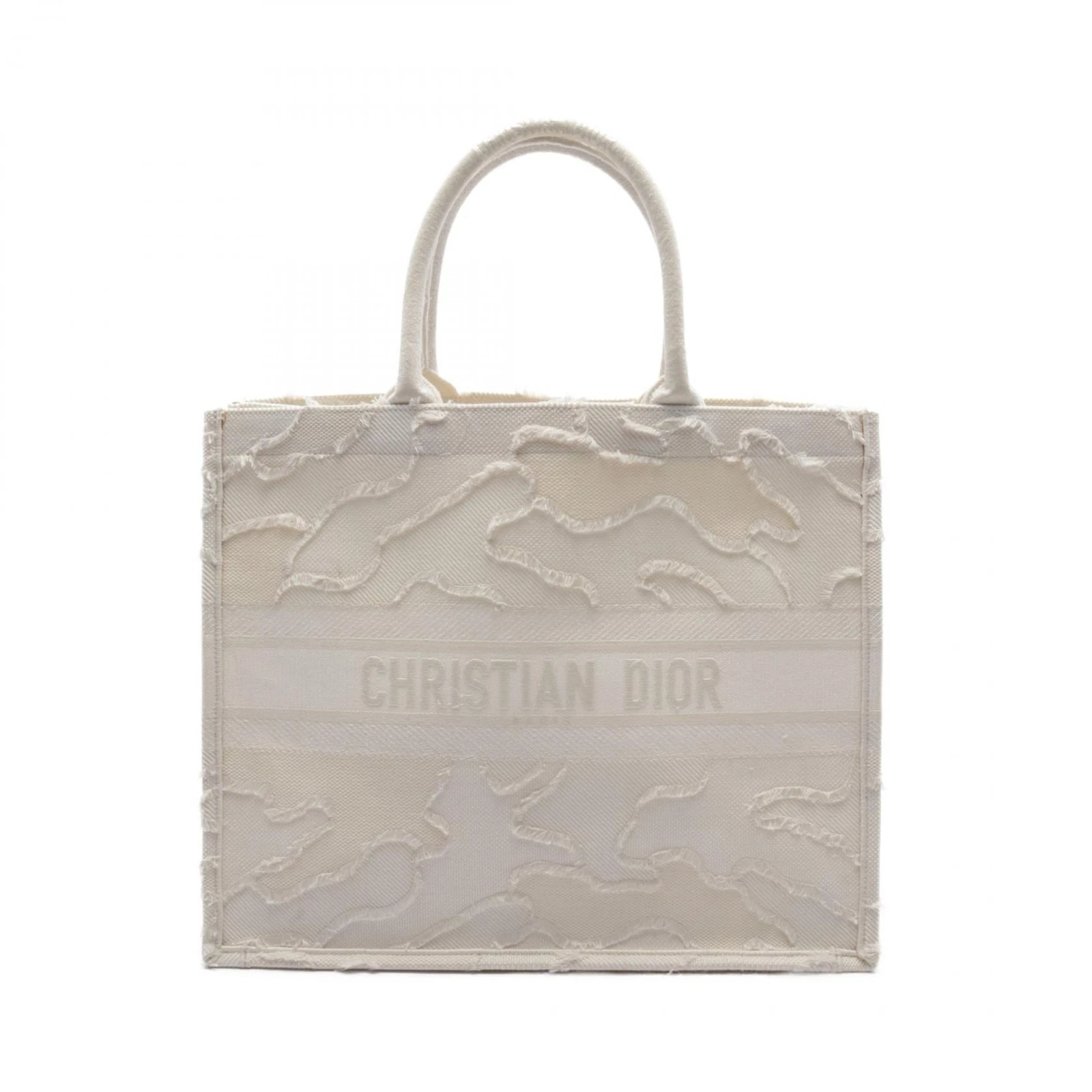 Grand sac fourre tout Dior livre logo broderie toile blanc occasion femme