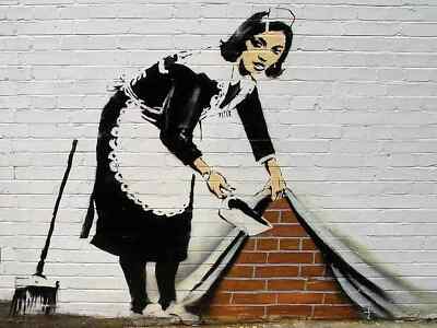 Banksy Sweeper Frau Dienstmädchen LEINWAND 20''x30 Zoll WANDKUNST DEKOR
