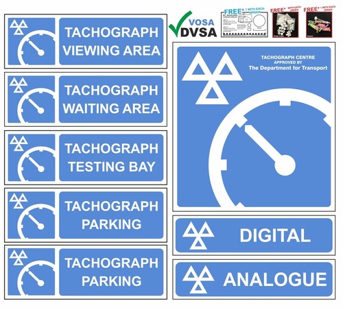 TACHOGRAPH CENTRE 8 SIGN PK. MOT SIGN. TACHO SIGNS. MOT SIGN PACK. VOSA ...