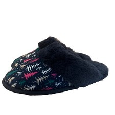 Christmas Slippers Blue Fuzzy Trees Women's Size S 5-6 Memory Foam NWT