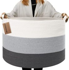 Large Cotton Blanket Basket,22"x22"x14" Rope Basket for Living Room Baby Laundry
