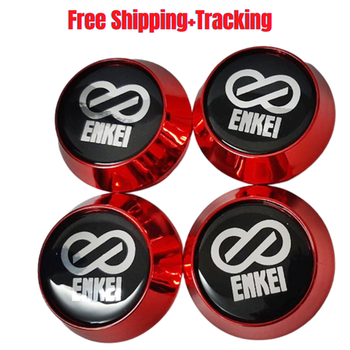 Wheel Center Caps Cover Rim Hub For Enkei Racing Car Red Color 62 mm. Set 4 pcs - Picture 2 of 13