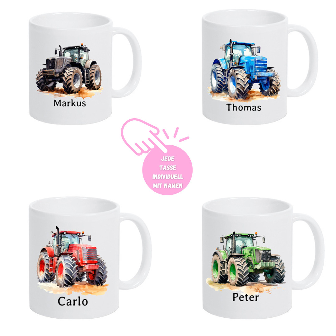 Traktor Kinder Tasse Personalisiert mit Wunschnamen Fan Aufdruck Geschenk-idee