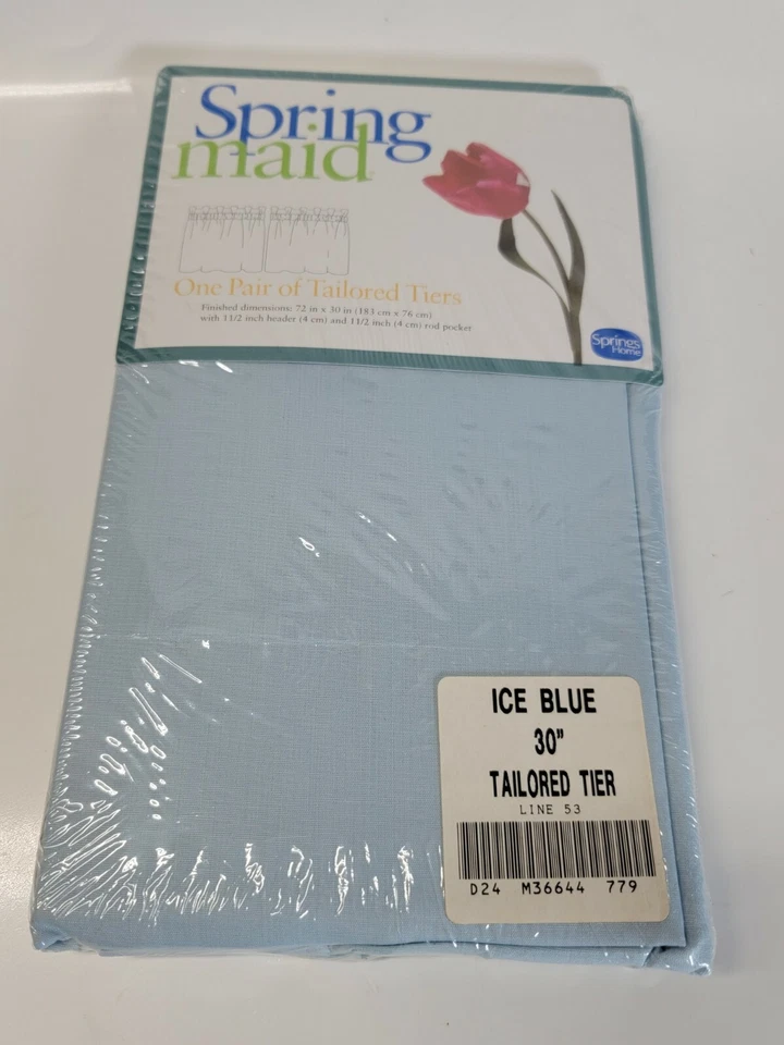 Vintage Spring Maid One Pair Of Tailored Tiers Ice Blue 30" Curtains Window - Image 2 of 4