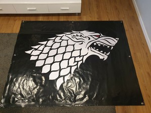 Huge 2m X 1 6m Game Of Thrones Stark Wolf Banner Ebay